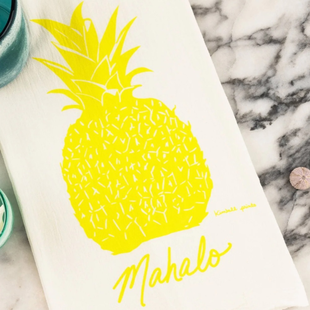 🍍 Yellow Pineapple Mahalo • Flour Sack Cotton Tea Kitchen Towel • NEW